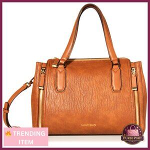 Vegan Leather Satchel with Adjustable Strap, Multiple Pockets, Top Zipper